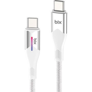 Bix 1 mt Beyaz 60W Type-C to Type-C Örgülü LED Işıklı Şarj ve Data Kablosu