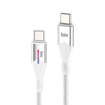 Bix 1 mt Beyaz 60W Type-C to Type-C Örgülü LED Işıklı Şarj ve Data Kablosu