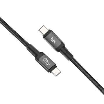 Bix 100W Hi-Speed 20Gbps 4K 60 Hz Koyu Gri 1 mt Örgülü Metalik Başlıklı Type-C Şarj Data ve Görüntü Kablosu