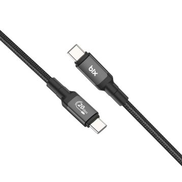 Bix 100W Hi-Speed 20Gbps 4K 60 Hz Koyu Gri 1 mt Örgülü Metalik Başlıklı Type-C Şarj Data ve Görüntü Kablosu