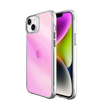 Bix iPhone 14 Plus / 15 Plus Pure Rainbow Pembe Çizilmeye Dayanıklı Darbe Emici Renk Geçişli Şeffaf Kılıf
