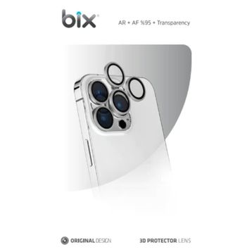 Bix iPhone 14 Pro / 14 Pro Max 9H Gerçek Cam Crystal AR+AF Gümüş Lens Koruyucu