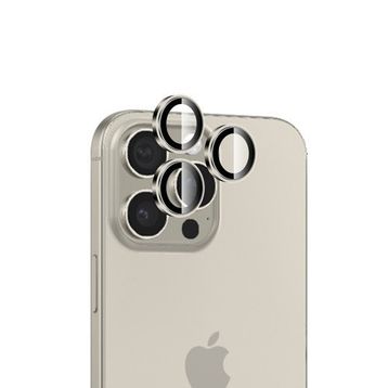 Bix iPhone 15 Pro / 15 Pro Max 9H Gerçek Cam Crystal AR+AF Doğal Titanyum Lens Koruyucu