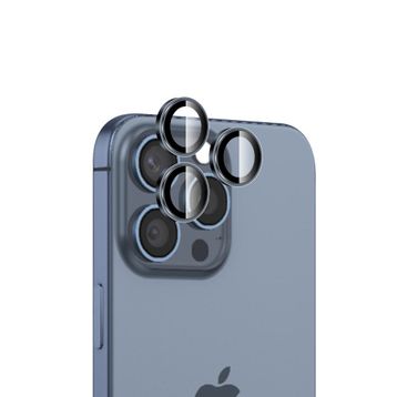 Bix iPhone 15 Pro / 15 Pro Max 9H Gerçek Cam Crystal AR+AF Mavi Titanyum Lens Koruyucu