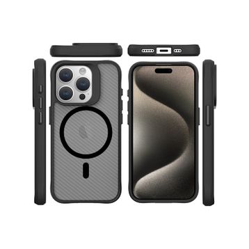Bix iPhone 15 Pro Carbon Fiber Force Magsafe Anti Şok Teknolojili Kamera ve Ekran Korumalı Kılıf