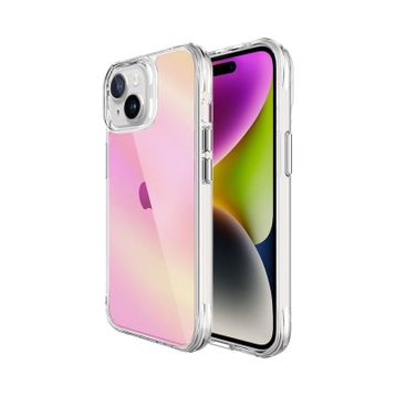 Bix iPhone 15 Pure Rainbow Pembe Çizilmeye Dayanıklı Darbe Emici Renk Geçişli Şeffaf Kılıf