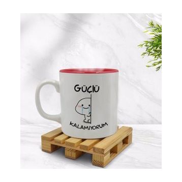 BK 1 Gift Güçlü Kalamıyorum Tasarımlı İçi Kırmızı Renkli Kupa Bardak