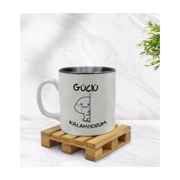 BK 1 Gift Güçlü Kalamıyorum Tasarımlı İçi Siyah Renkli Kupa Bardak