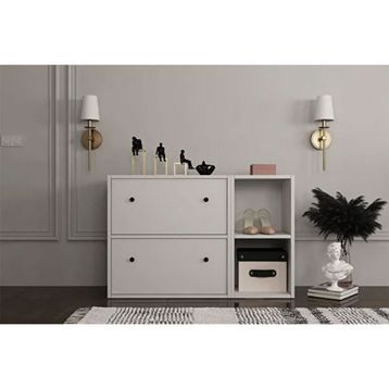 BK Concept Beyaz 100 cm AYK-1044-Ç Raflı Düşer Kapaklı Dolaplı Ayakkabılık