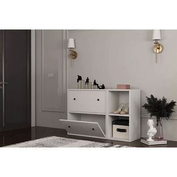 BK Concept Beyaz 100 cm AYK-1044-Ç Raflı Düşer Kapaklı Dolaplı Ayakkabılık
