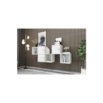 BK Concept Beyaz 170 cm DRS-1002-Ç 3 Kapaklı Raflı Duvara Monte Ayaksız Dresuar