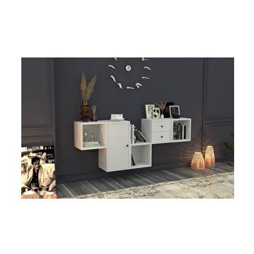 BK Concept Beyaz 170 cm DRS-1003-Ç Kapaklı Çekmeceli Duvara Monte Ayaksız Dresuar