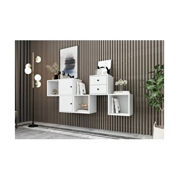 BK Concept Beyaz 170 cm DRS-1004-Ç 2 Kapaklı Çekmeceli Duvara Monte Ayaksız Dresuar