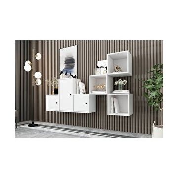 BK Concept Beyaz 202 cm DRS-1015-Ç 3 Kapaklı Duvara Monte Ayaksız Dresuar