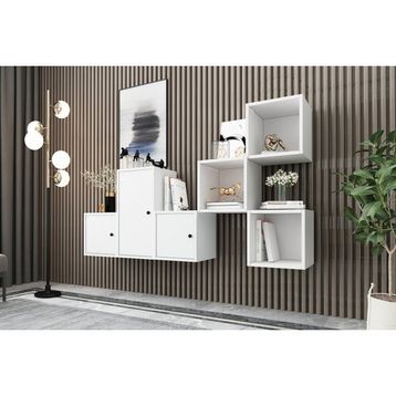 BK Concept Beyaz 202 cm DRS-1015-Ç 3 Kapaklı Duvara Monte Ayaksız Dresuar