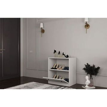 BK Concept Çıtasız AYK-1051-Ç Düşer Kapaklı Raflı Beyaz Ayakkabılık