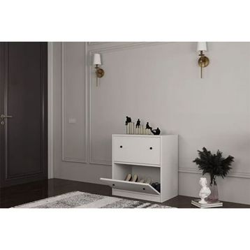 BK Concept Çıtasız AYK-1052-Ç Düşer İki Kapaklı Raflı Beyaz Ayakkabılık