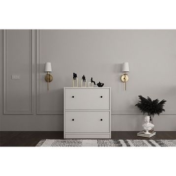 BK Concept Çıtasız AYK-1052-Ç Düşer İki Kapaklı Raflı Beyaz Ayakkabılık