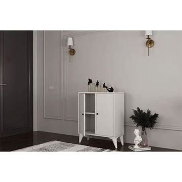 BK Concept Çıtasız AYK-1077-Ç Ayaklı İki Kapaklı Raflı Beyaz Ayakkabılık