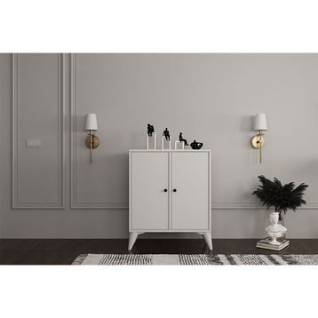 BK Concept Çıtasız AYK-1077-Ç Ayaklı İki Kapaklı Raflı Beyaz Ayakkabılık