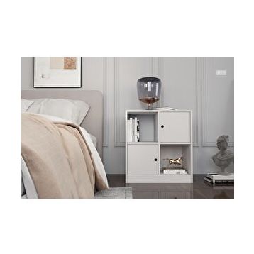 BK Concept Çıtasız KMD-1033-Ç Raflı İki Kapaklı Beyaz Komodin