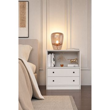 BK Concept Çıtasız KMD-1042-Ç Raflı İki Çekmeceli Beyaz Komodin