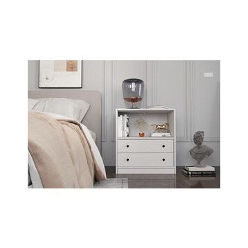 BK Concept Çıtasız KMD-1042-Ç Raflı İki Çekmeceli Beyaz Komodin