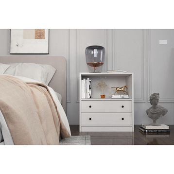 BK Concept Çıtasız KMD-1042-Ç Raflı İki Çekmeceli Beyaz Komodin