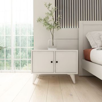 BK Concept Çıtasız KMD-1070-Ç 2 Kapaklı Ayaklı Beyaz Komodin