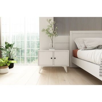 BK Concept Çıtasız KMD-1070-Ç 2 Kapaklı Ayaklı Beyaz Komodin