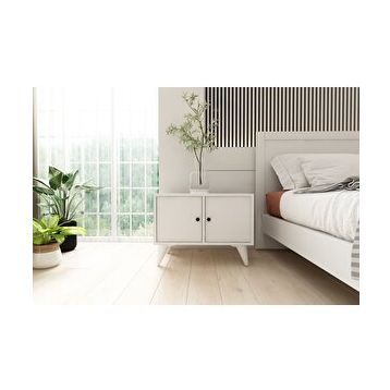 BK Concept Çıtasız KMD-1070-Ç 2 Kapaklı Ayaklı Beyaz Komodin