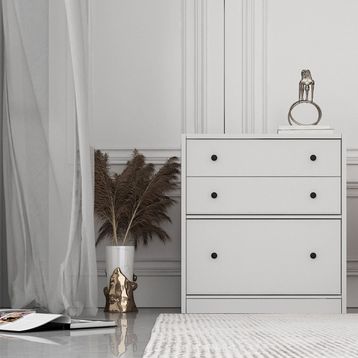 BK Concept Çıtasız ŞFN-1044-Ç İki Çekmeceli Kapaklı Beyaz Şifonyer