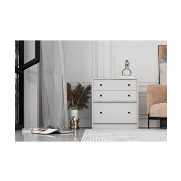 BK Concept Çıtasız ŞFN-1044-Ç İki Çekmeceli Kapaklı Beyaz Şifonyer