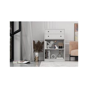 BK Concept Çıtasız ŞFN-1049-Ç İki Çekmeceli Raflı Beyaz Şifonyer