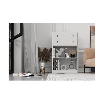 BK Concept Çıtasız ŞFN-1049-Ç İki Çekmeceli Raflı Beyaz Şifonyer