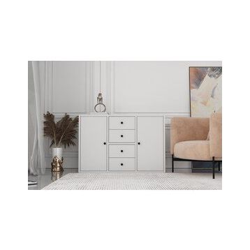 BK Concept Çıtasız ŞFN-1062-Ç İki Kapaklı Dört Çekmeceli Raflı Beyaz Şifonyer
