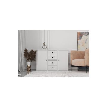 BK Concept Çıtasız ŞFN-1062-Ç İki Kapaklı Dört Çekmeceli Raflı Beyaz Şifonyer