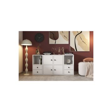 BK Concept Çıtasız ŞFN-1063-Ç Dört Kapaklı Dört Çekmeceli Raflı Beyaz Şifonyer