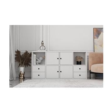 BK Concept Çıtasız ŞFN-1063-Ç Dört Kapaklı Dört Çekmeceli Raflı Beyaz Şifonyer