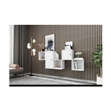 BK Concept DRS-1001-Ç Beyaz 170 cm 2 Kapaklı Raflı Duvara Monte Ayaksız Dresuar