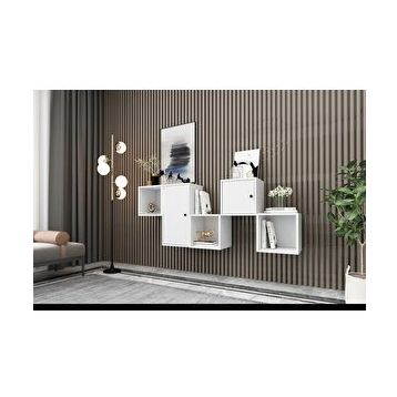 BK Concept DRS-1001-Ç Beyaz 170 cm 2 Kapaklı Raflı Duvara Monte Ayaksız Dresuar