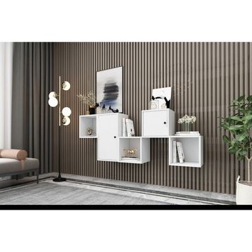 BK Concept DRS-1001-Ç Beyaz 170 cm 2 Kapaklı Raflı Duvara Monte Ayaksız Dresuar