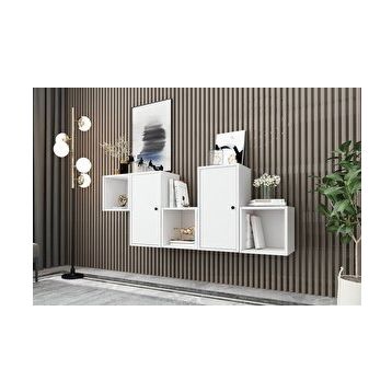 BK Concept DRS-1012-Ç Beyaz 170 cm 2 Kapaklı Raflı Duvara Monte Ayaksız Dresuar