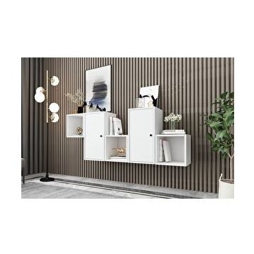 BK Concept DRS-1012-Ç Beyaz 170 cm 2 Kapaklı Raflı Duvara Monte Ayaksız Dresuar