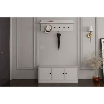 BK Concept PRT-1007-Ç Beyaz 97 cm Duvar Askılıklı Ayakkabılıklı Portmanto