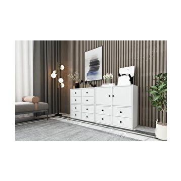 BK Concept ŞFN-1027-Ç Beyaz 130 cm Dolaplı Çekmeceli Şifonyer