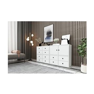 BK Concept ŞFN-1027-Ç Beyaz 130 cm Dolaplı Çekmeceli Şifonyer