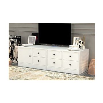 BK Concept TV-1011-Ç Beyaz 130 cm Dolaplı Çekmeceli Tv Ünitesi