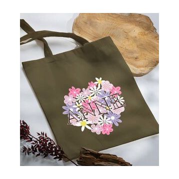 BK Gift 03 Anneler Günü Tasarımlı Haki Kumaş Bez Çanta
