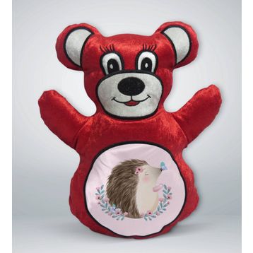 Bk Gift 03 Sevimli Kirpi Tasarımlı Kırmızı Ayıcık Yastık